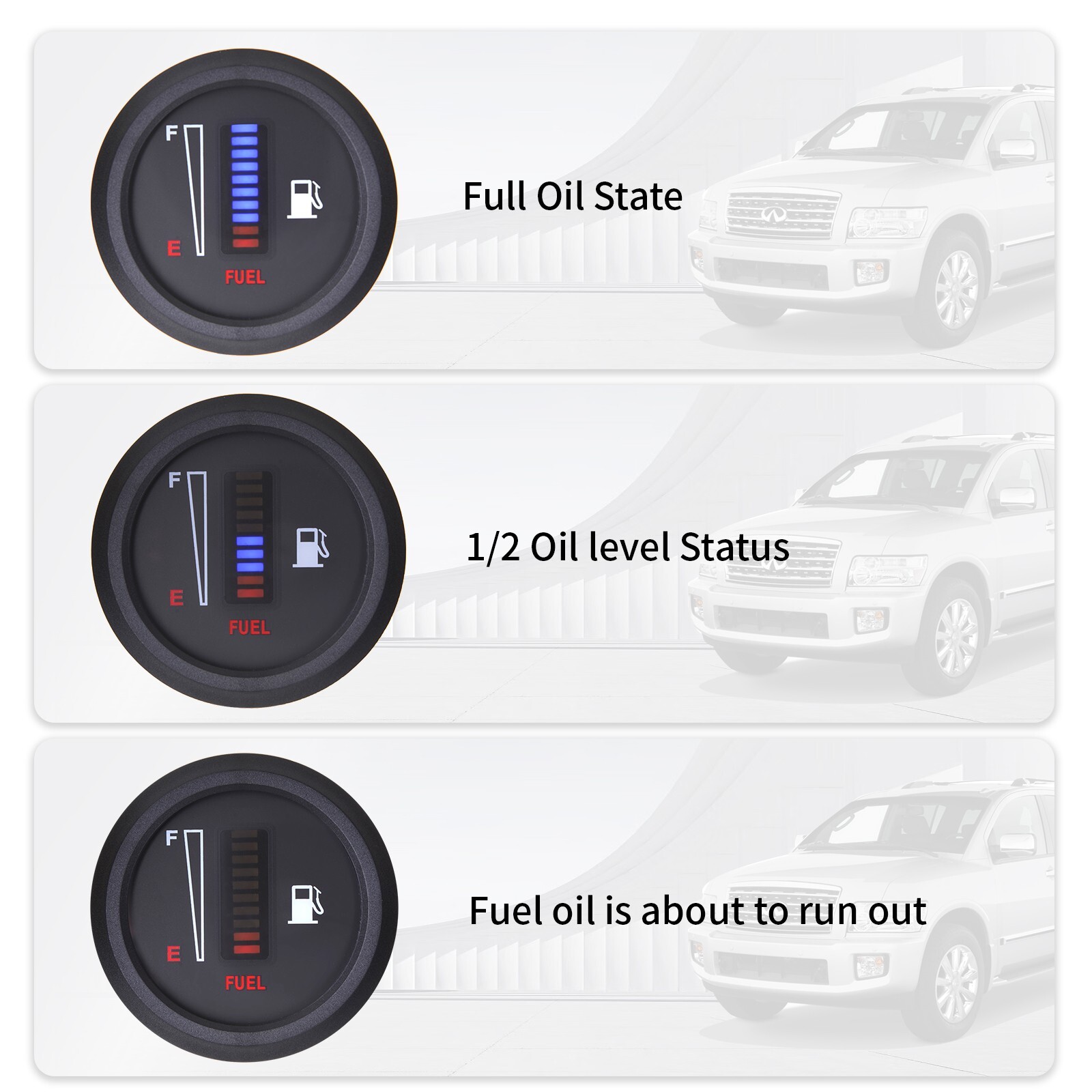 12/24V 2" 52mm Car Motorcycle Fuel Level Meter Gauge LED Display Digital 10 Grid