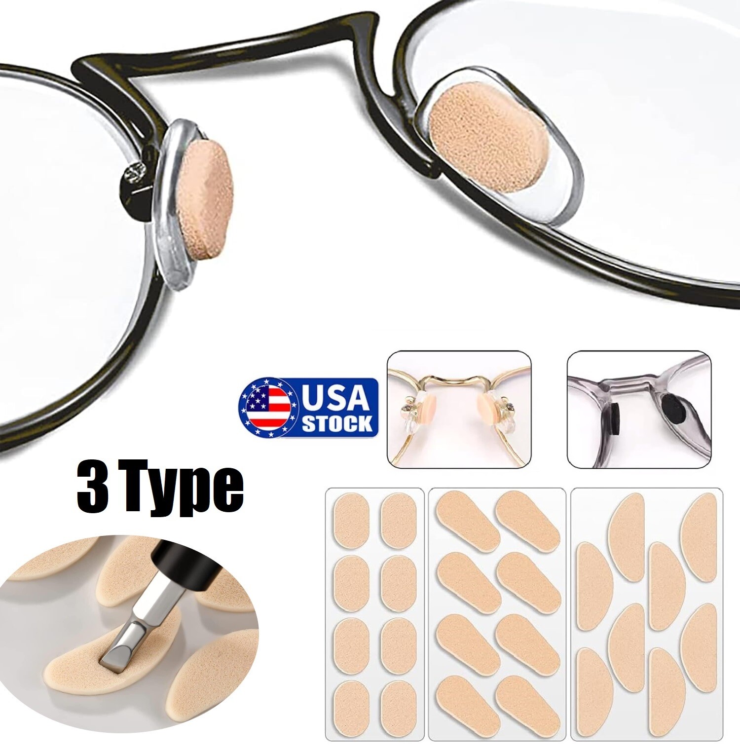 12 Pairs Anti-Slip Foam Stick On Nose Pads For Eyeglasses Sunglasses Glasses USA