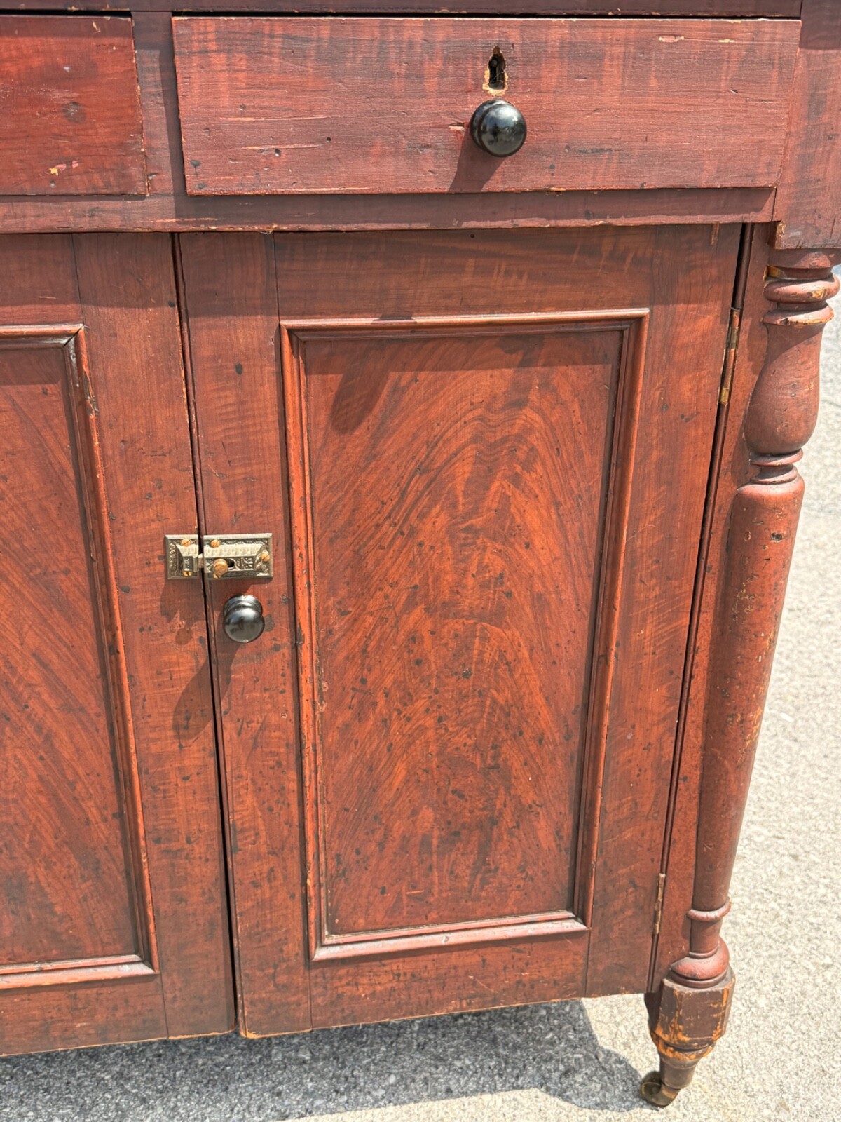 Antique paint decorated primitive country store cabinet cupboard podium folky