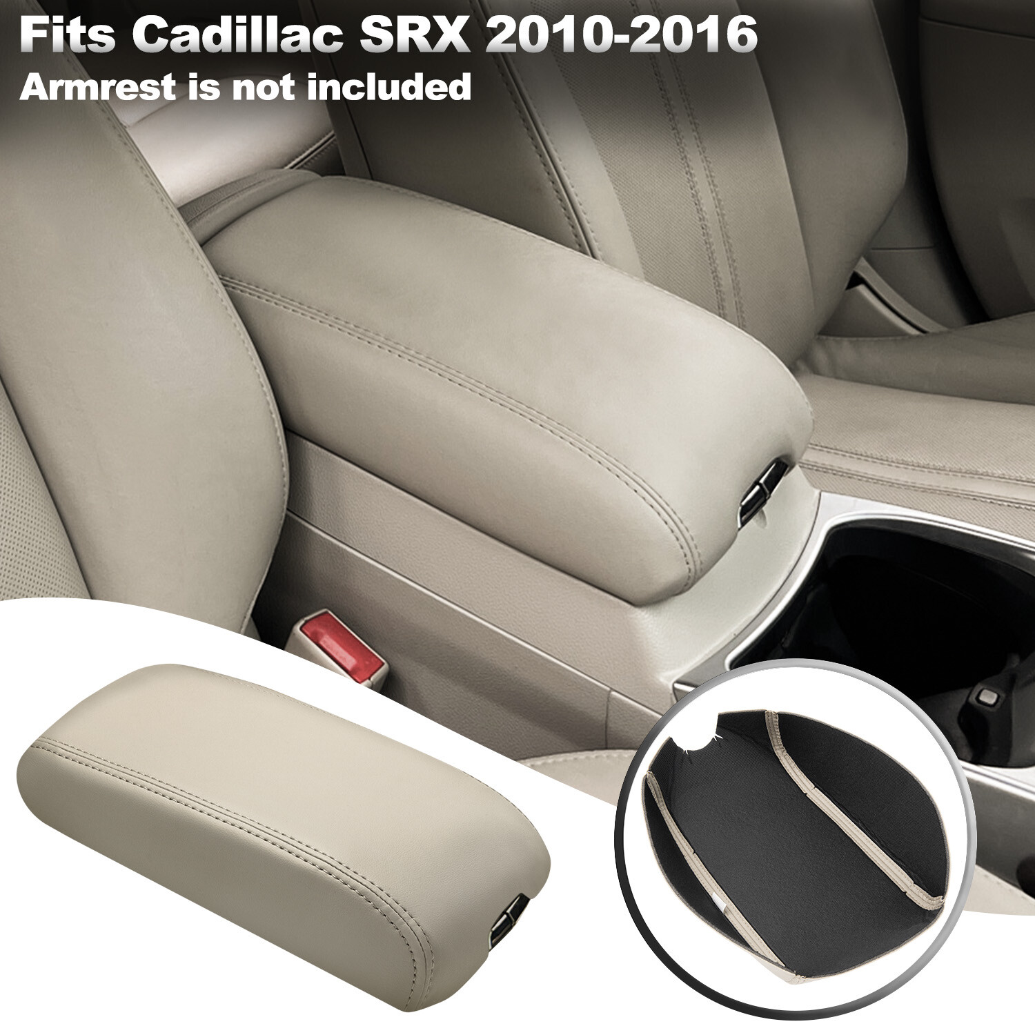 Fits Cadillac SRX 2010-2016 Center Console Armrest Cover Replacement Trim Beige
