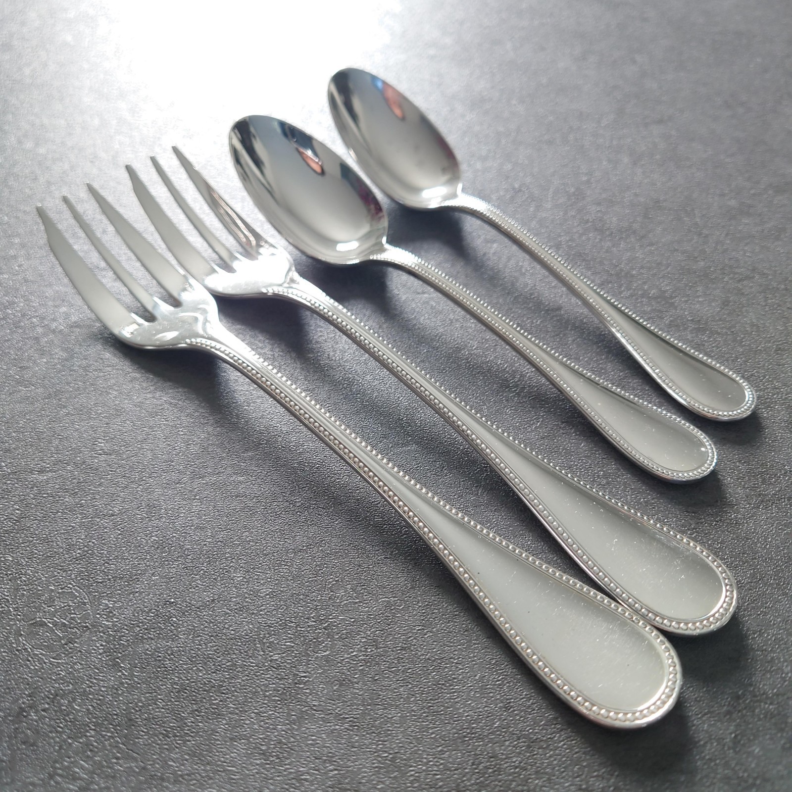 Christofle Perles 10pcs Silverplate Flatware Standard Knife Fork Spoon Very Good