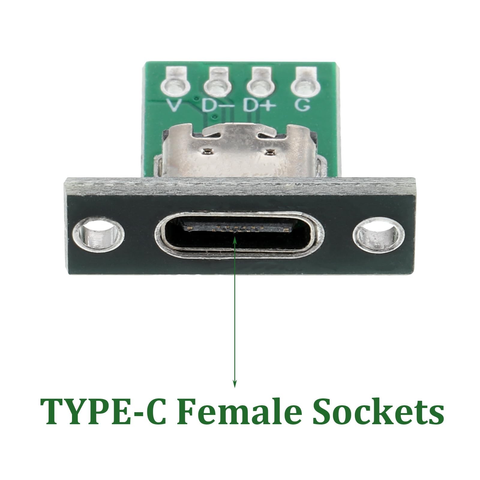 10 Pcs USB C Panel Mount Connector DIY Type C Female Socket Green
