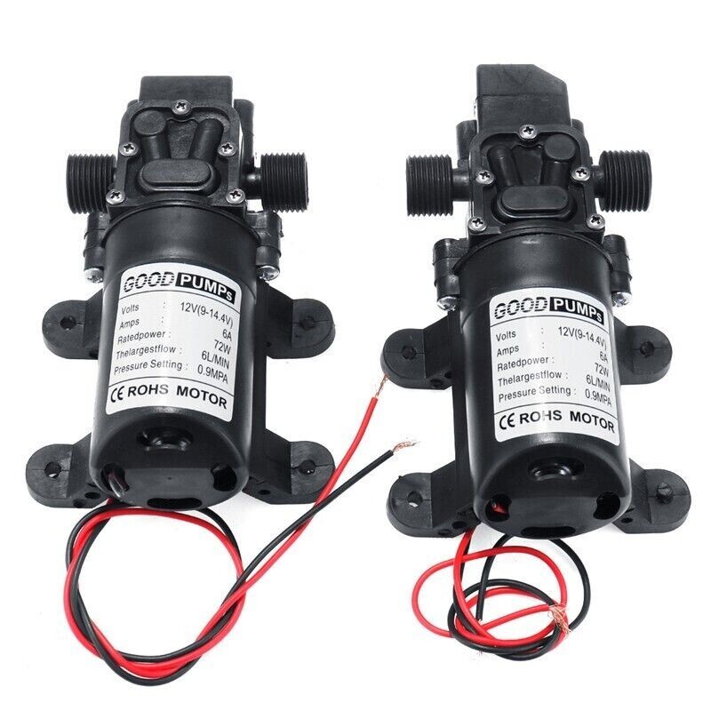 2Pcs 130PSI High Pressure RV Water Pump Diaphragm DC 12V Self-Priming 72W