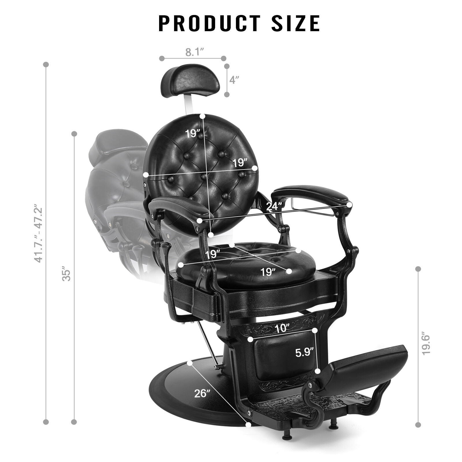 Vintage Black Heavy Duty Barber Chair Hydraulic Recline All Purpose Salon Beauty