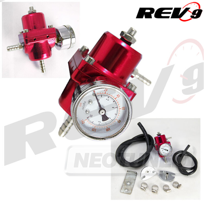UNIVERSAL RED JDM FUEL ADJUSTABLE PRESSURE 0-140 PSI GAUGE REGULATOR+HOSES FPR