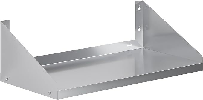 Stainless Steel Microwave Wall Shelf w/ Side Guards - Commercial Storage Rack