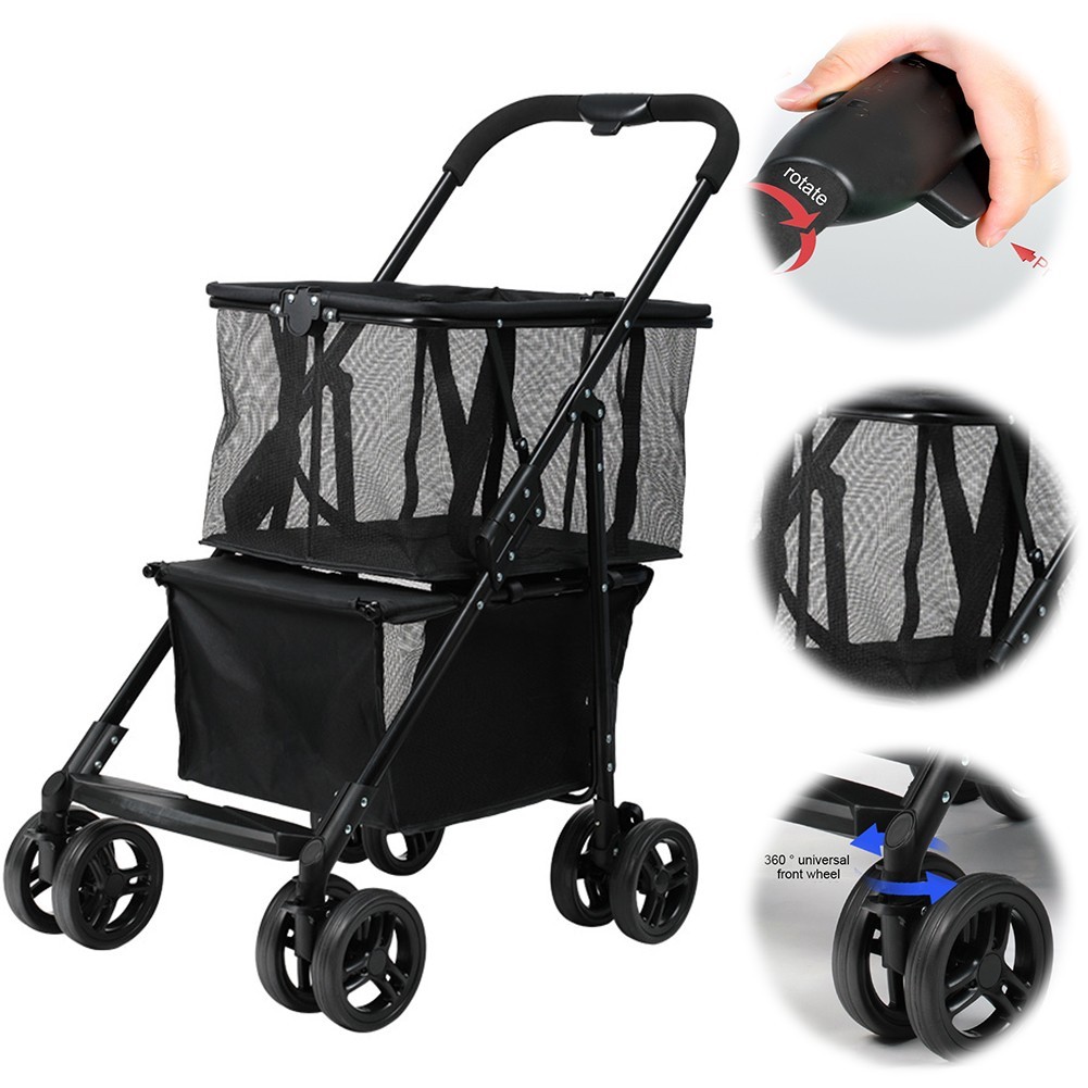 Collapsible Shopping Cart Utility Trolley Cart with Removable Tote&Swivel Wheels
