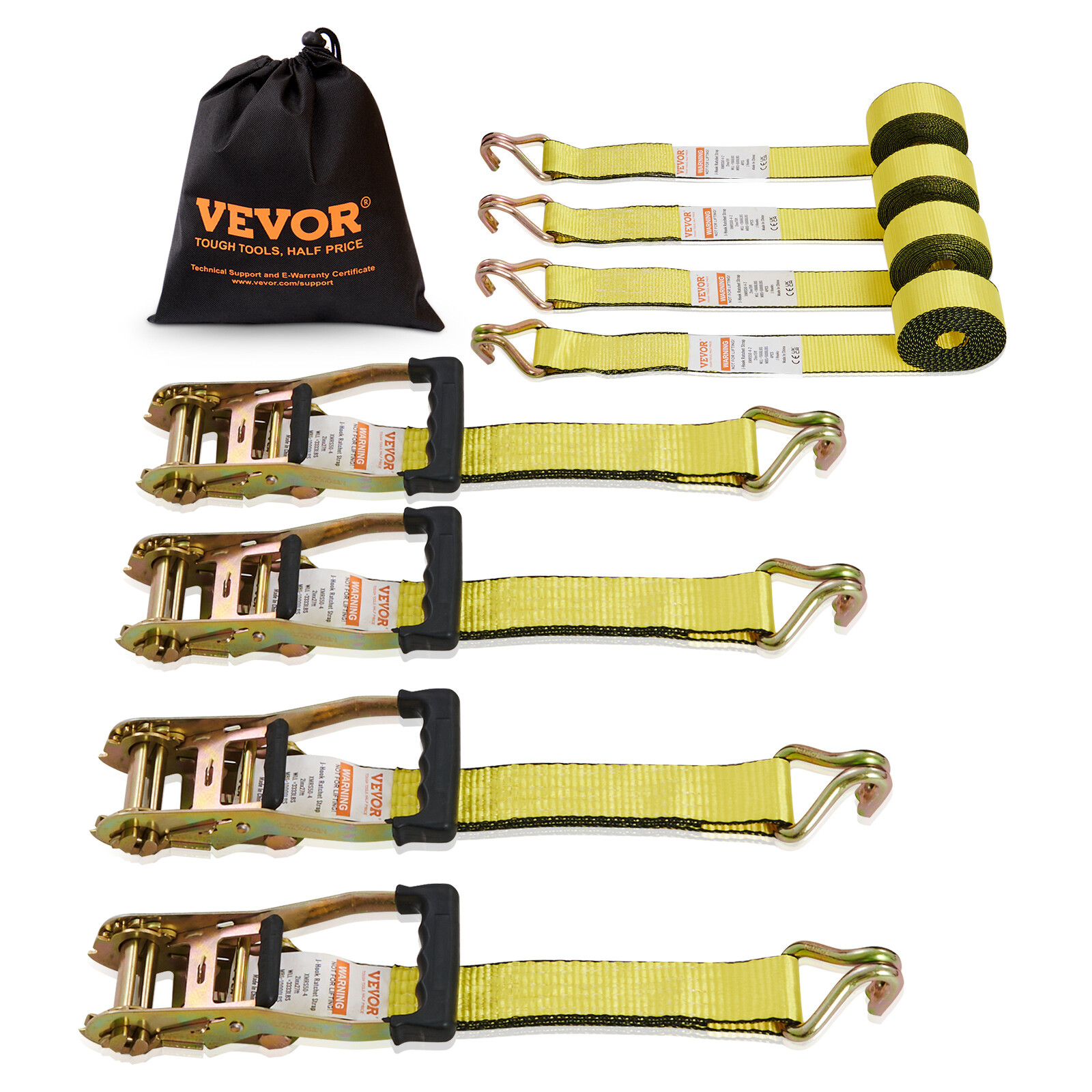 VEVOR 4 Pack Ratchet Tie Down Straps 5000 lbs 2" x 15' Heavy Duty Double J Hook