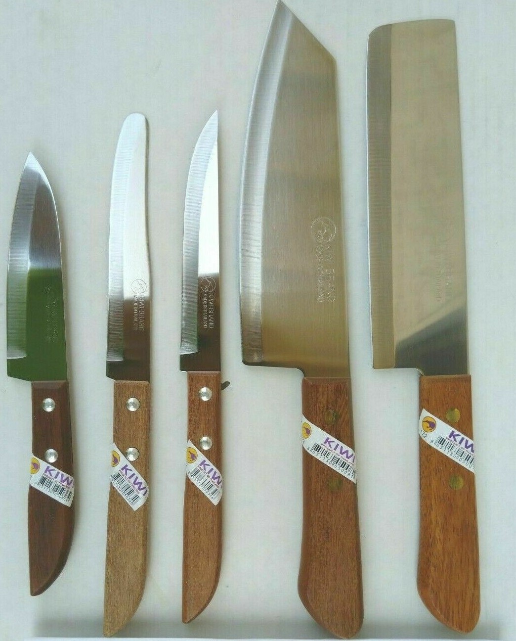 5pcs Thai KIWI Brand Knives Wood Handle Kitchen Blade Stainless - ( #172 Set )