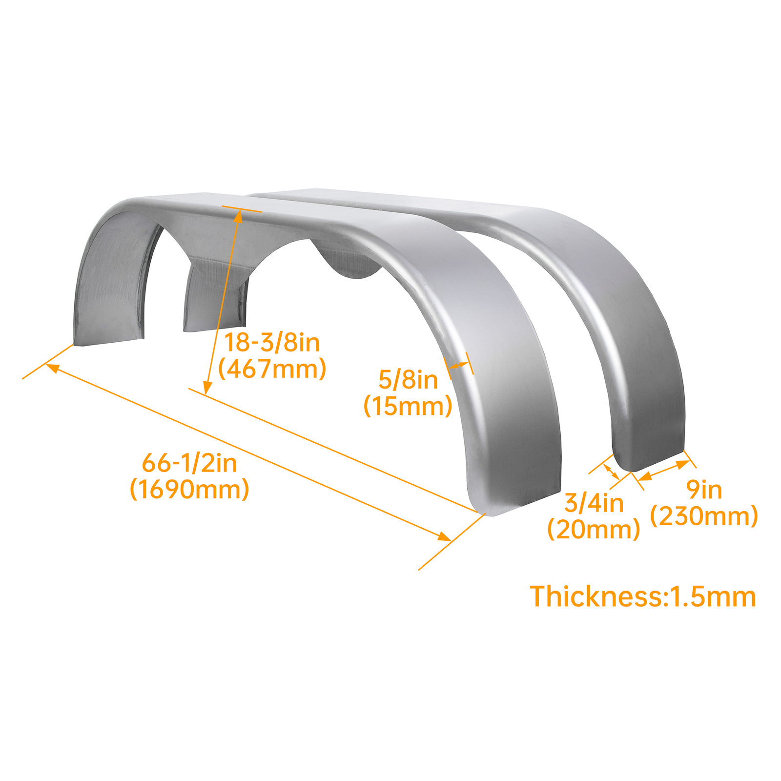 2PC Tandem Trailer Fender Double Axle For 13"-15" Teardrop Enclosed Trailers