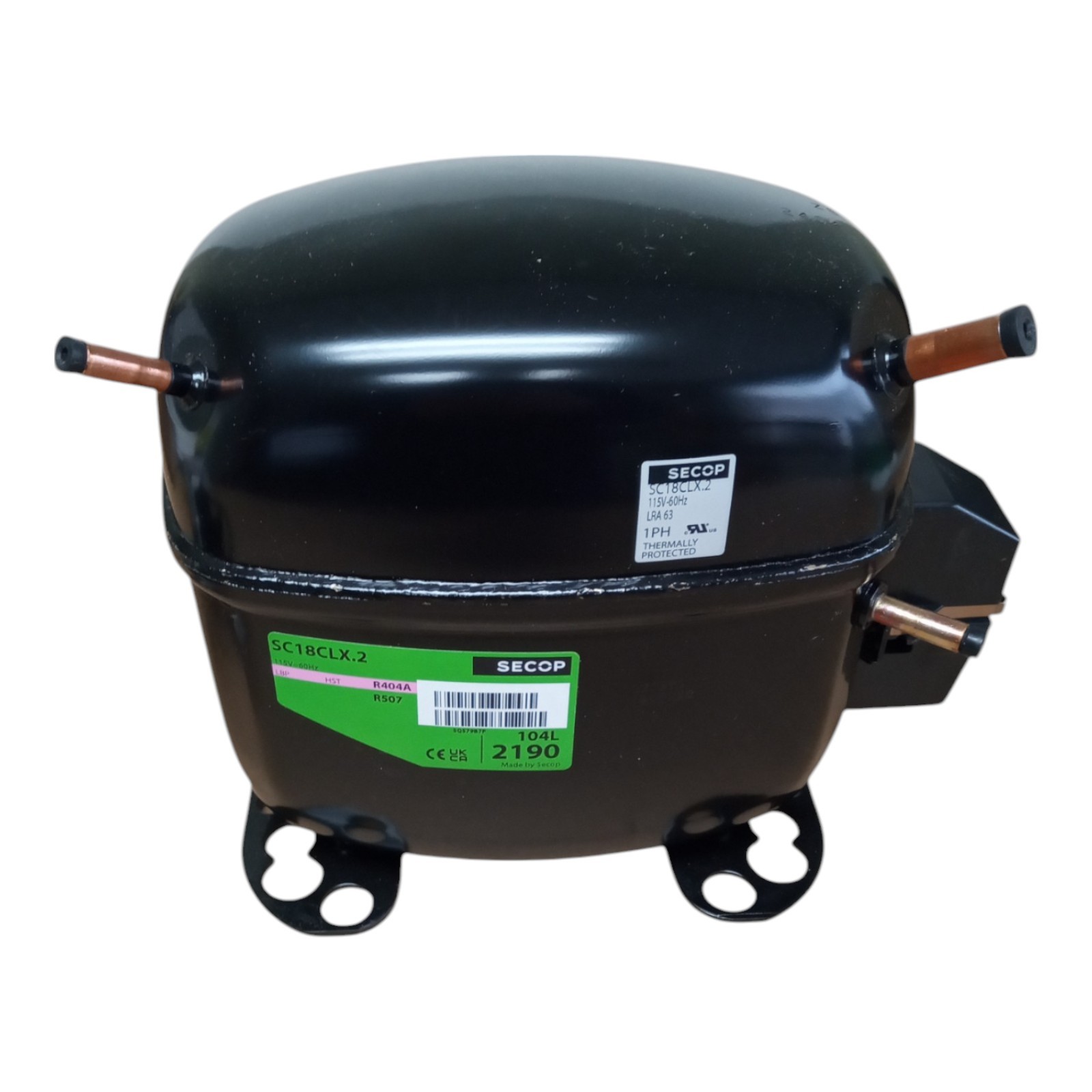 Secop SC18CLX-2 R404a Hermetic Refrigeration Compressor 3671 BTU LBP 115V 3/4HP