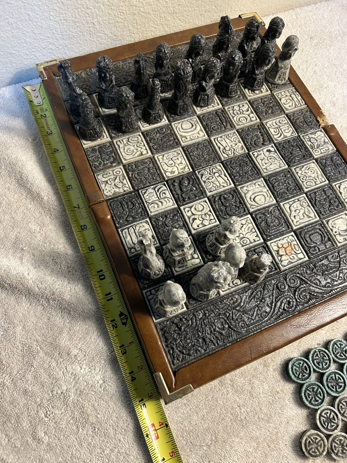 Medieval Skull Busts Mayan Or Aztec Inspired Chess & Backgammon Set - Incomplete