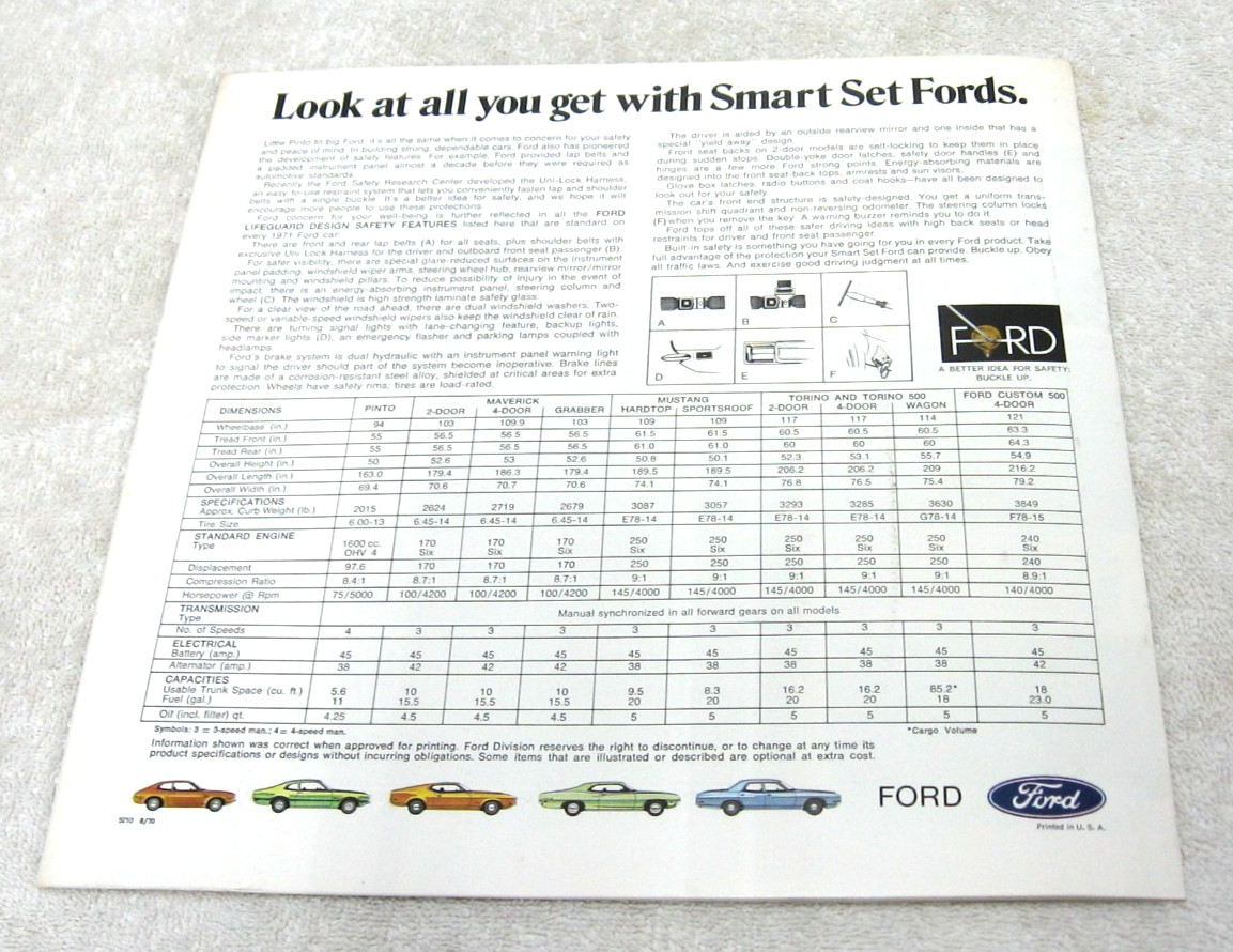1971 FORD MUSTANG MAVERICK TORINO PINTO BROCHURE 16PG ORIGINAL