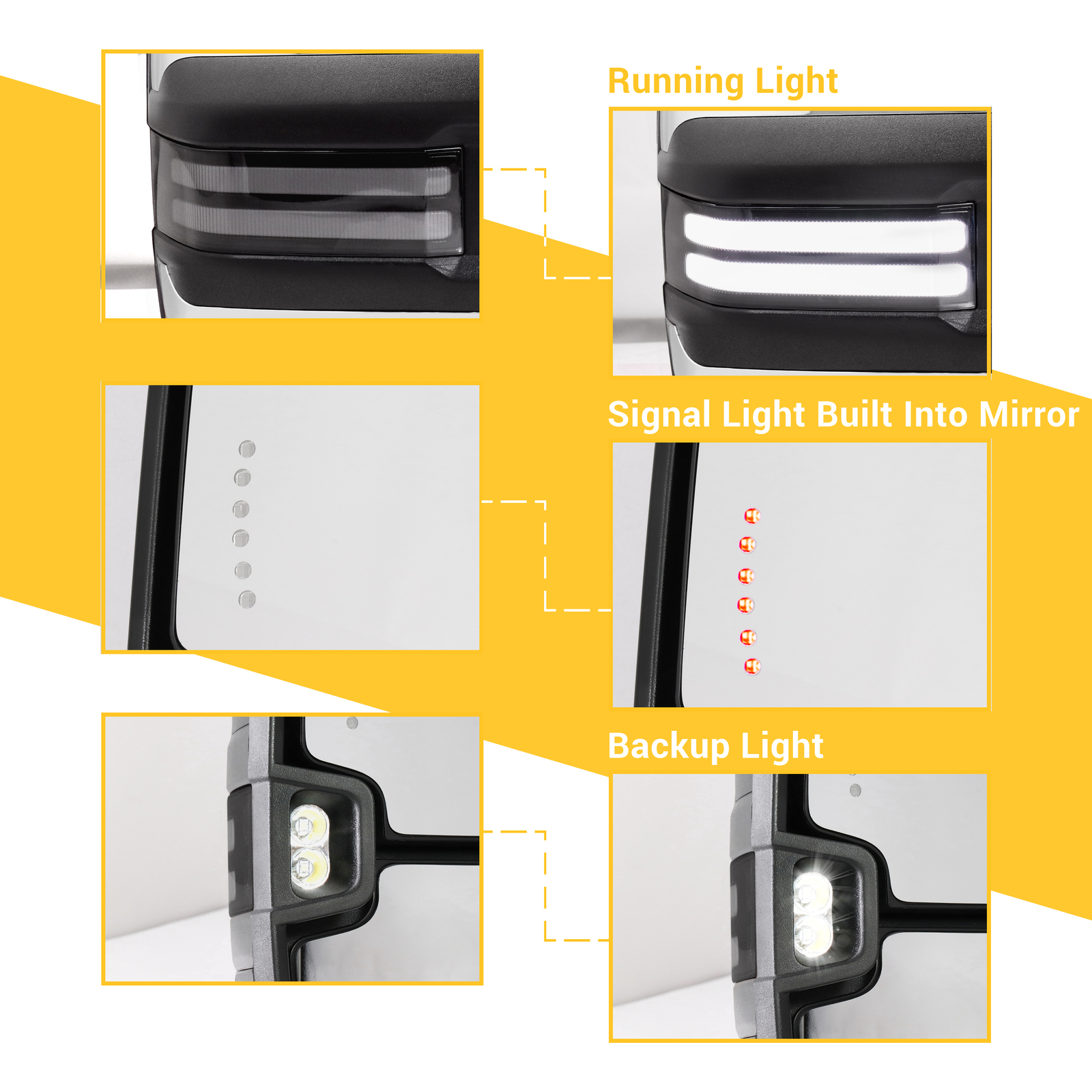 Tow Mirrors Chrome Power Fold Smoked Switchback for 2014-2019 Silverado Sierra