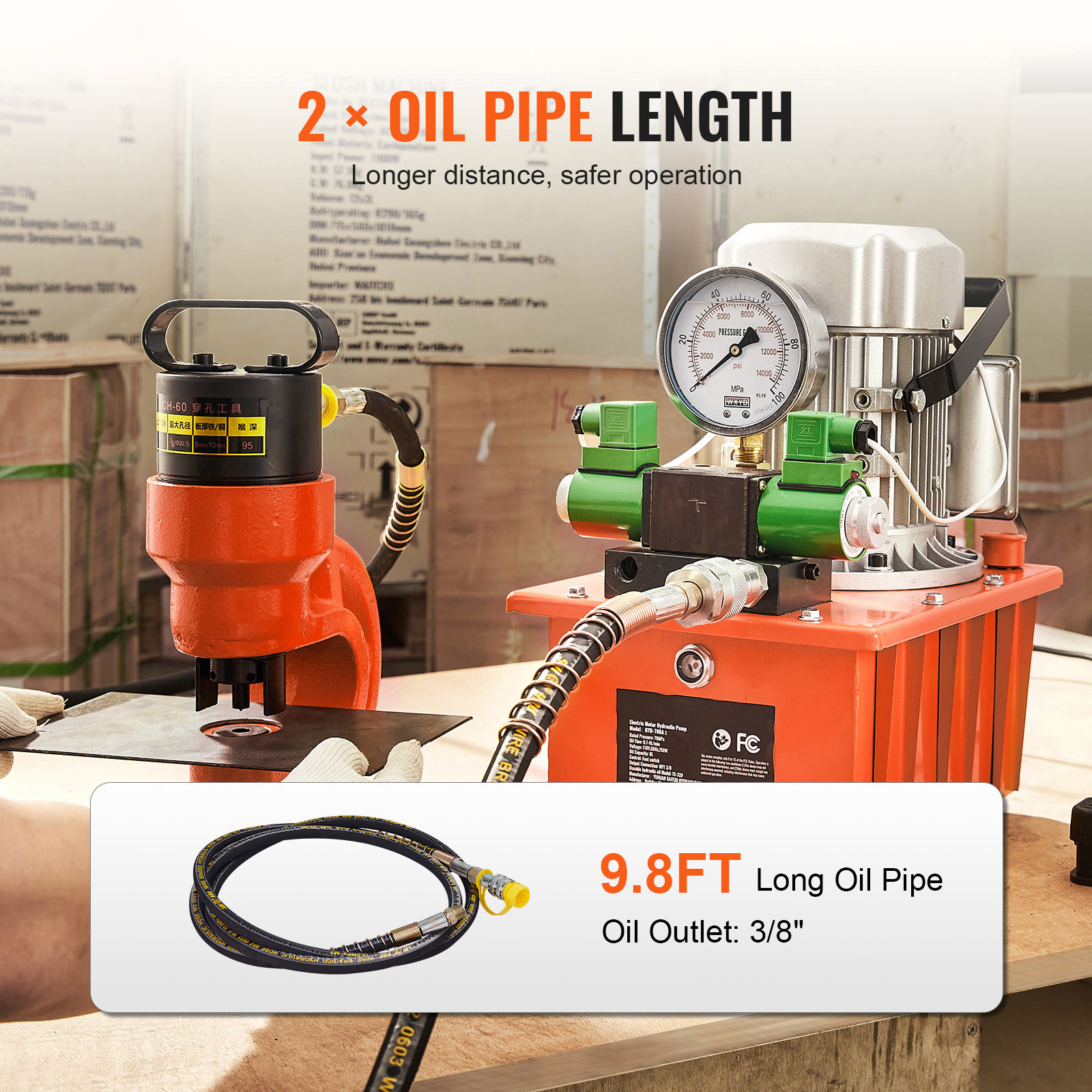 Electric Hydraulic Pump Double Acting Oil Pump 10000 PSI 8L Solenoid Valve