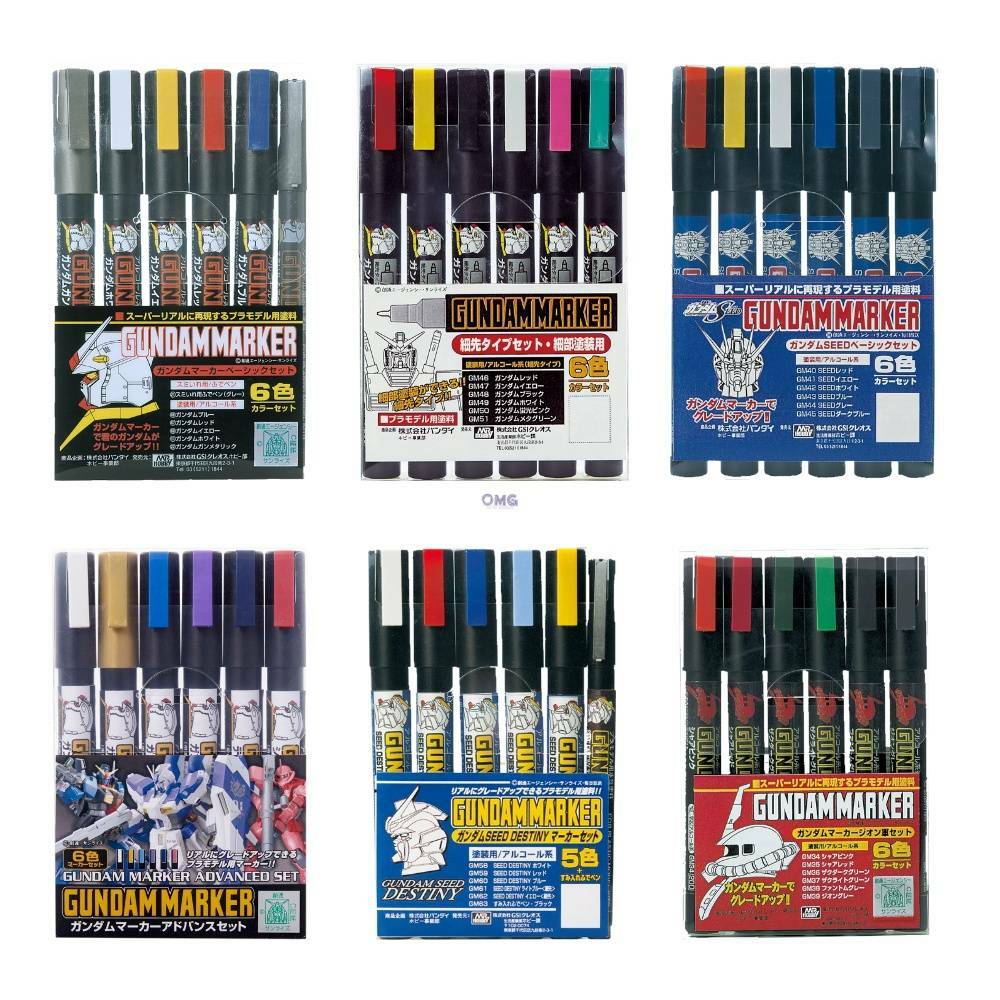 GSI Creos Gundam Marker Sets of Six. 13 Different Sets Buy Two Or More And Save