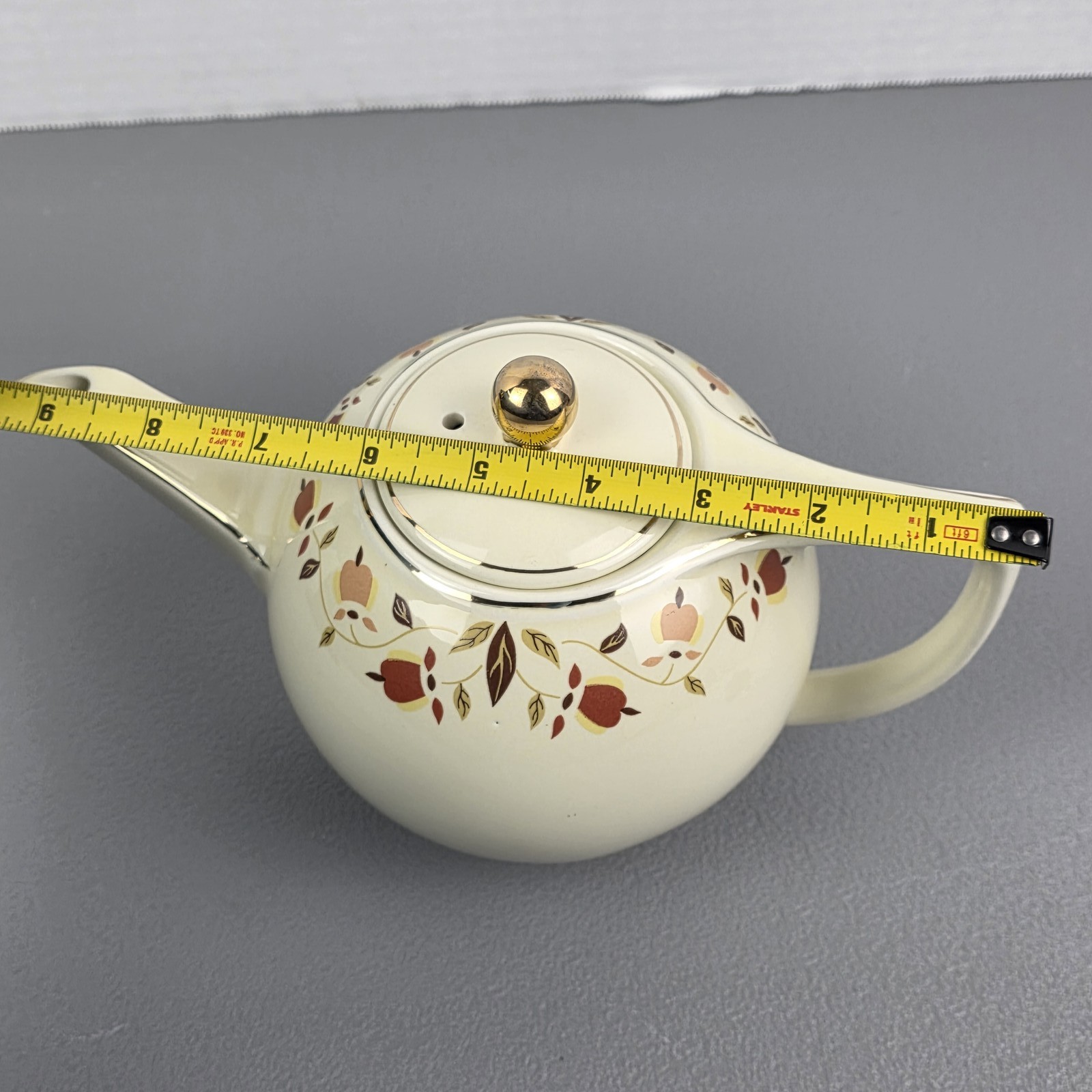 Vintage Cream Teapot with Gold Trim & Floral Pattern, Mid-Century Style