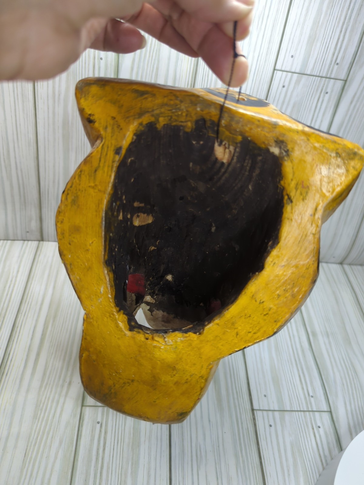 Mexican Nahua Folk Art Guerrero Carved Wood Cat Jaguar Animal Head