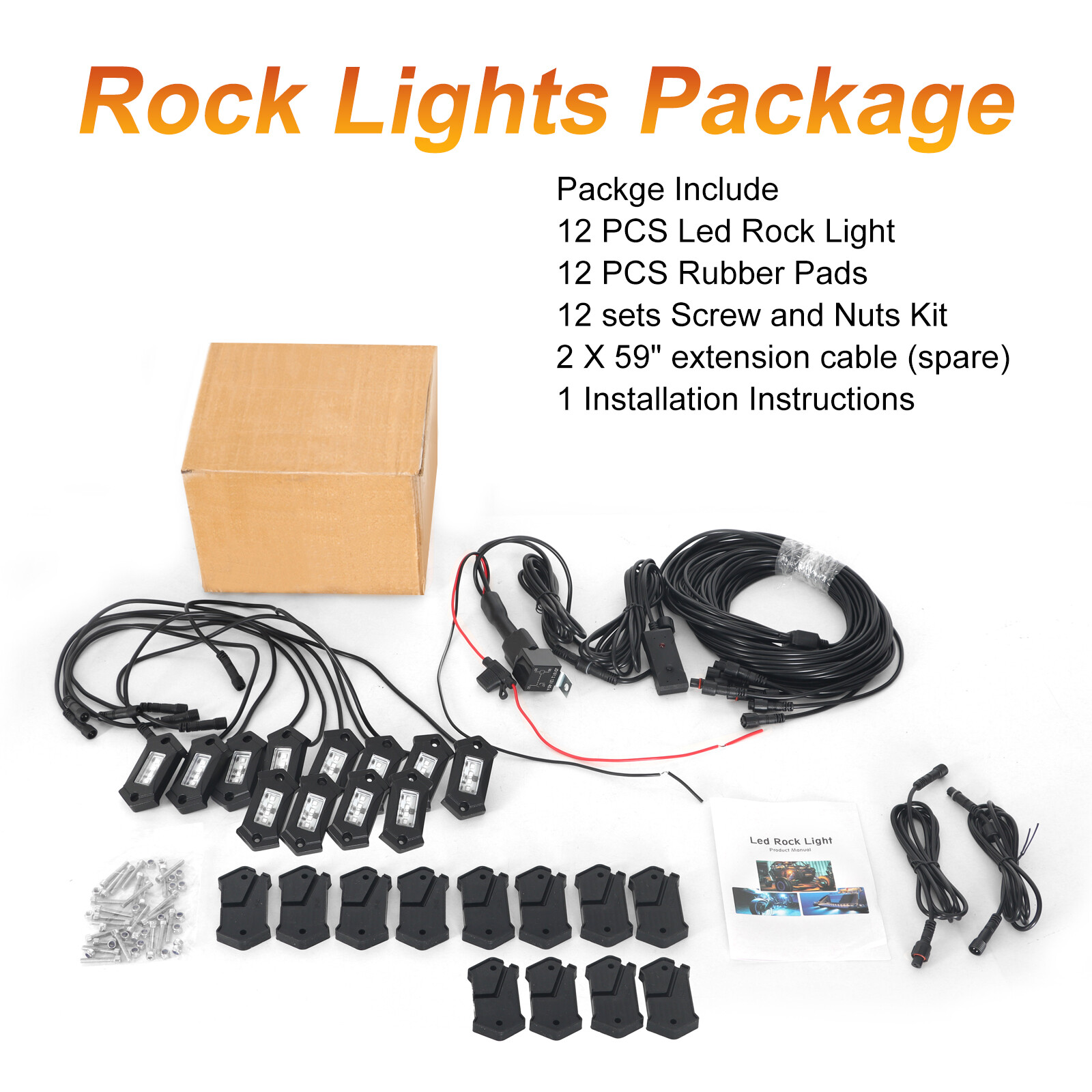 Rock Lights White for Truck Jeep Underglow Neon Light With Harness 12 Pods kits