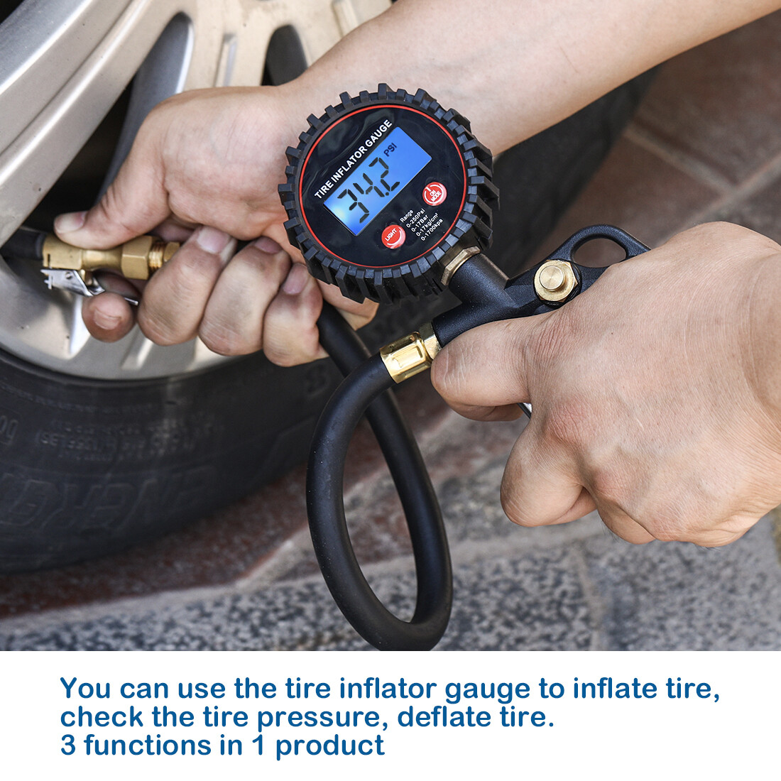 Car Truck Digital Tire Inflator w/ Pressure Gauge Air Chuck Rubber Hose 250 PSI