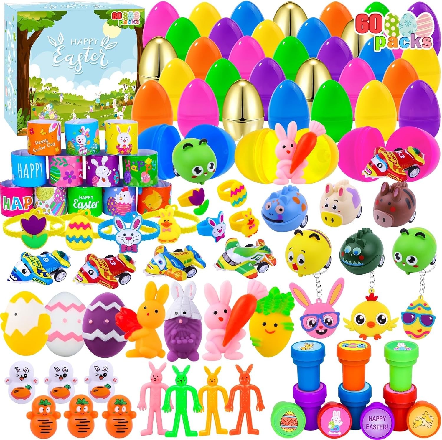 60PACK Pre Filled Easter Eggs with Party Favors Assortment Bulk,Easter Party ...