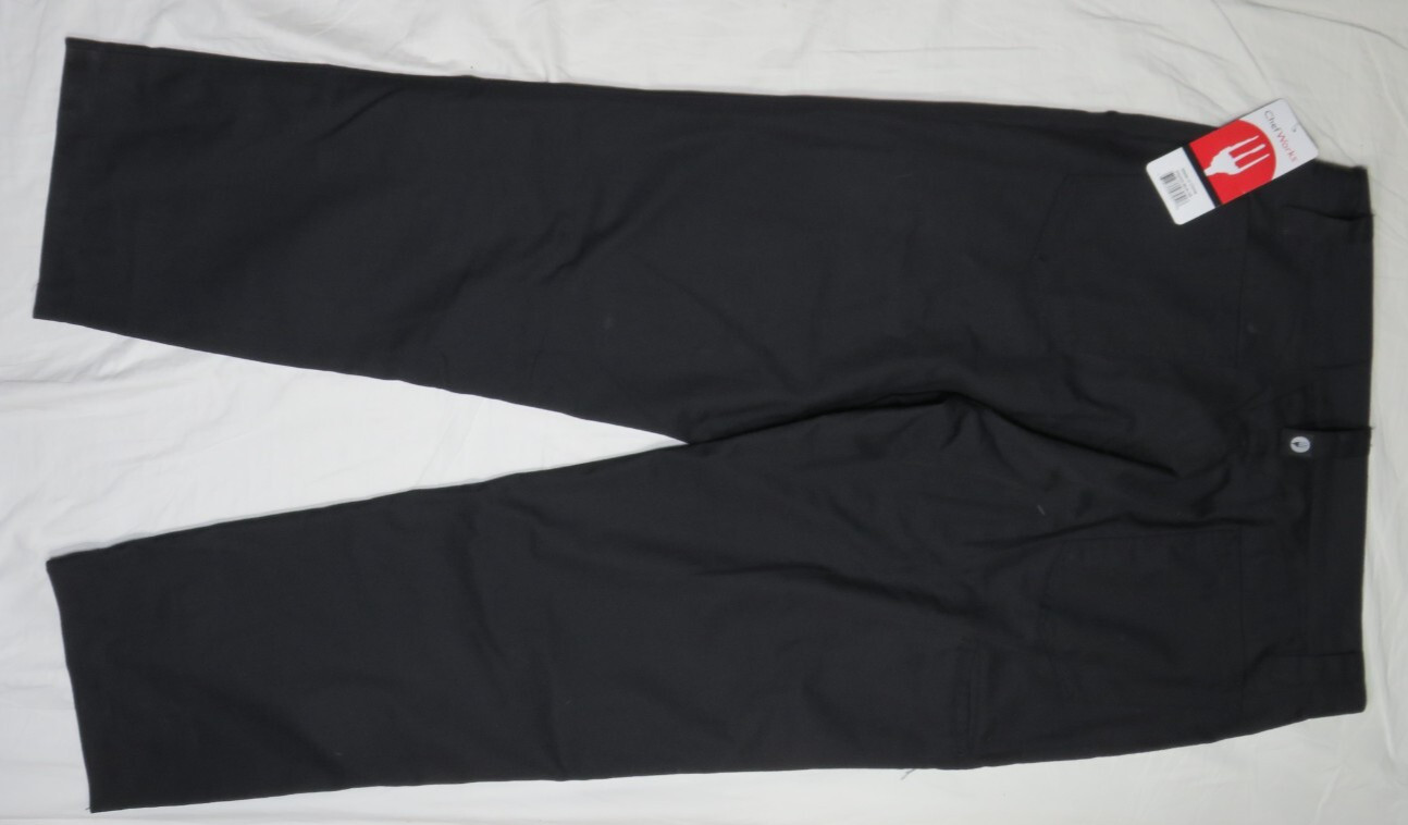 CHEF WORKS WOMEN 38 38X31 BLACK COOK PANTS PS00-BLK-38 POLY COTTON BLEND NEW NWT