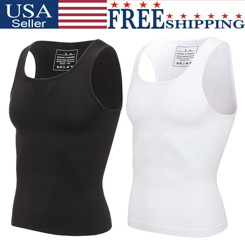 Mens Body Shaper Slimming Shirt Compression Vest Elastic Slim Shapewear Tank Top