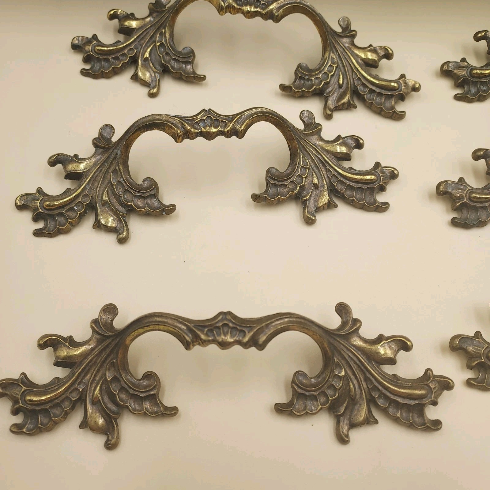Set of 6 Vintage KEELER Brass French Provincial Drawer Pulls 3.5" Center Holes