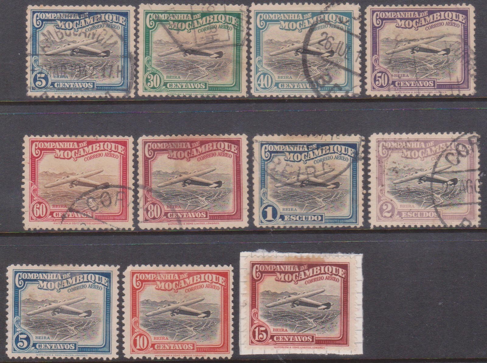 (F279-11) 1935 Mozambique air 11stamps mix 5c to 2e (K)  (AY57)