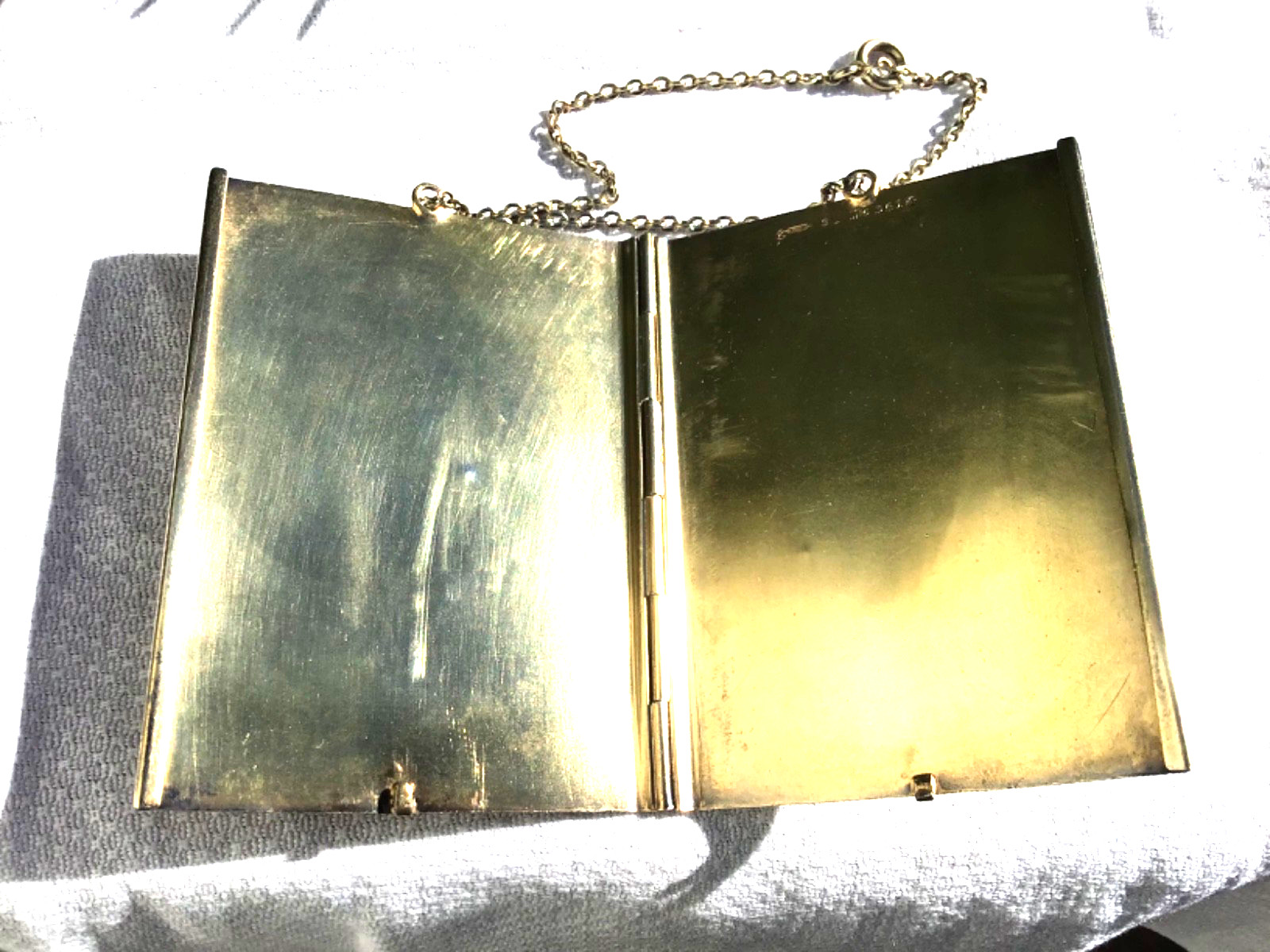 Gilt sterling Edwardian calling card case with hand chain William Kerr Co 1905