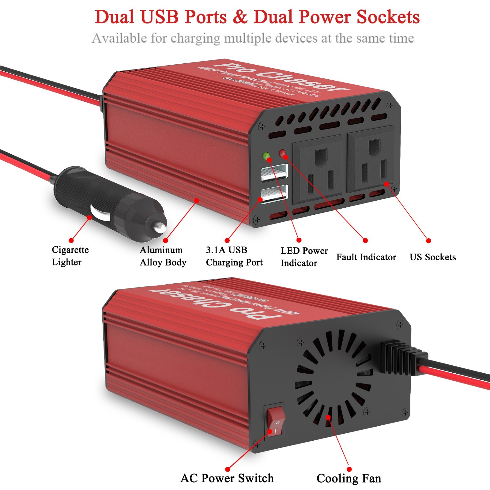 400W Power Inverters for Vehicles - DC 12v to 110v AC Car Inverter Converter