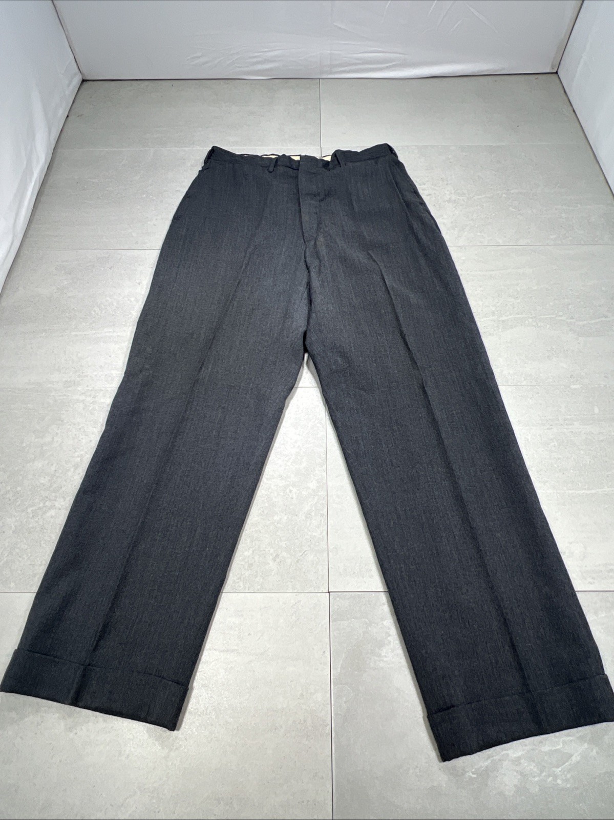 Vintage 50’s 60s Wool Dress Trousers Pleated Cuffed Conmar Zipper USA Gray Ivy