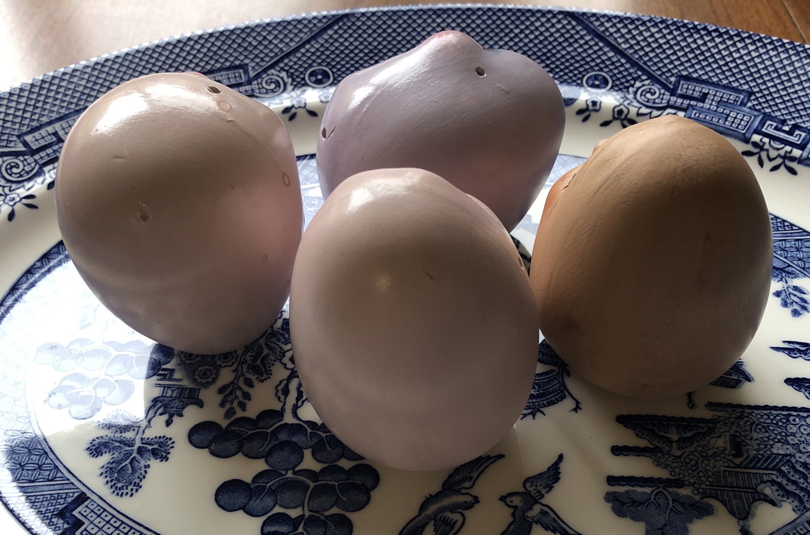 Vintage Ceramic Eggs In Antique Egg Carton
