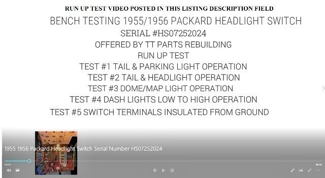 1955/1956 PACKARD HEADLIGHT SWITCH TESTED & WORKS