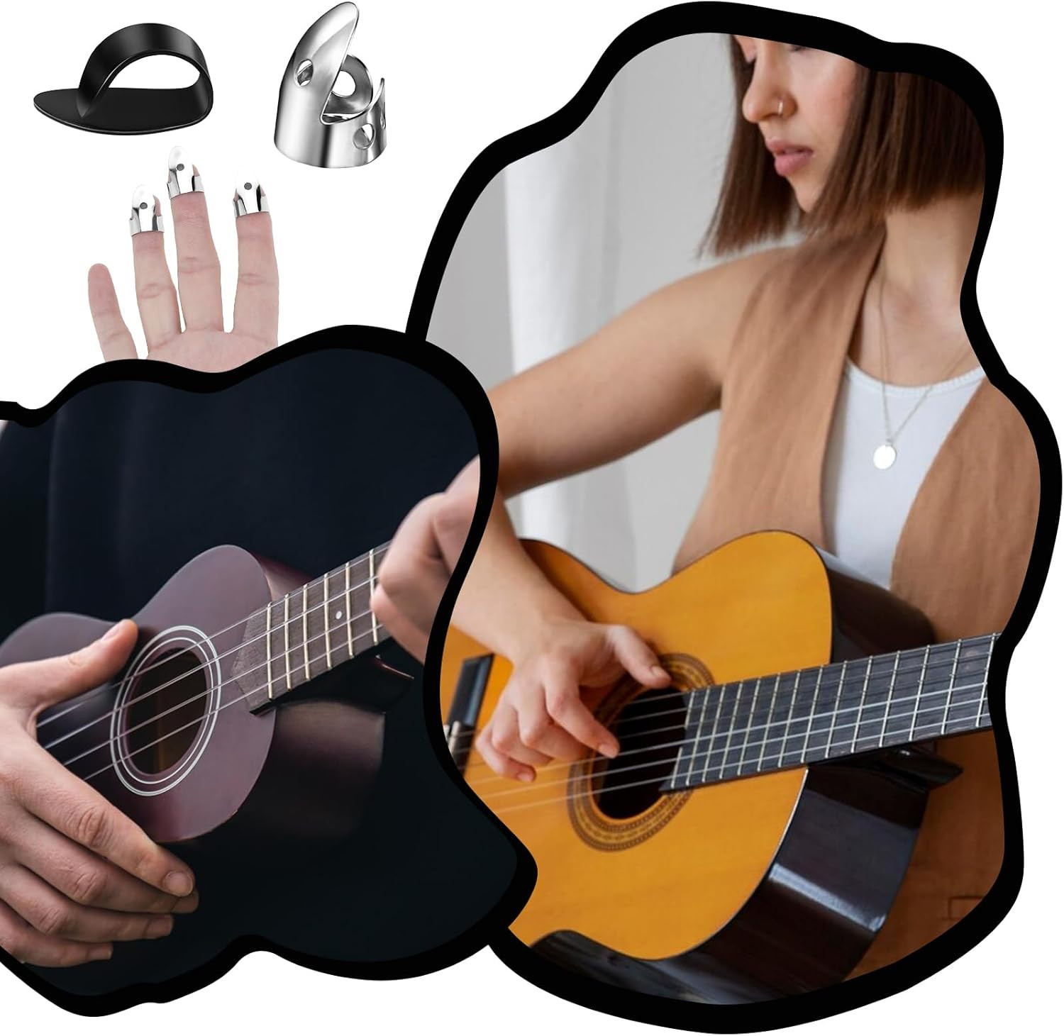 12 Piece Thumb Picks Set, Adjustable Banjo Picks 8 Pcs Stainless Steel Finger &