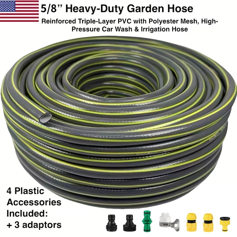25/50/75/100/150FT Premium 5/8' Rubber Garden Hose Heavy Duty Strong Deluxe