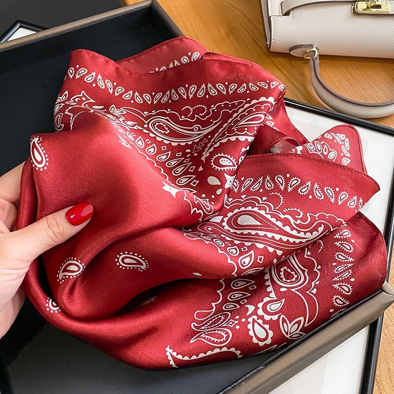 100% Mulberry Silk 21" Square Scarf Women Neckerchief Wrap Bandana Red Paisley