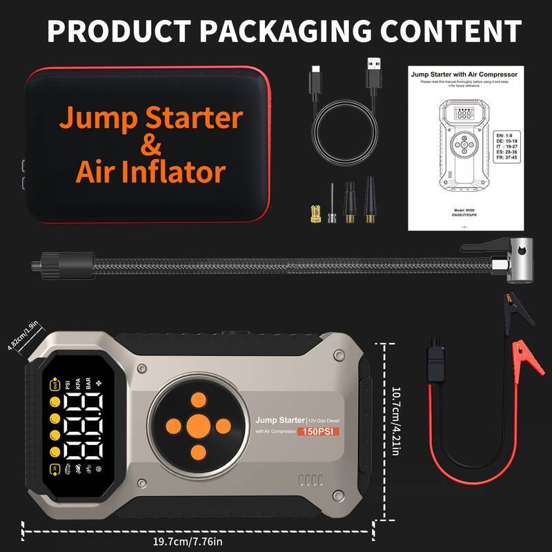 4000A Car Jump Starter With Air Compressor Pack Booster 12V Power Bank