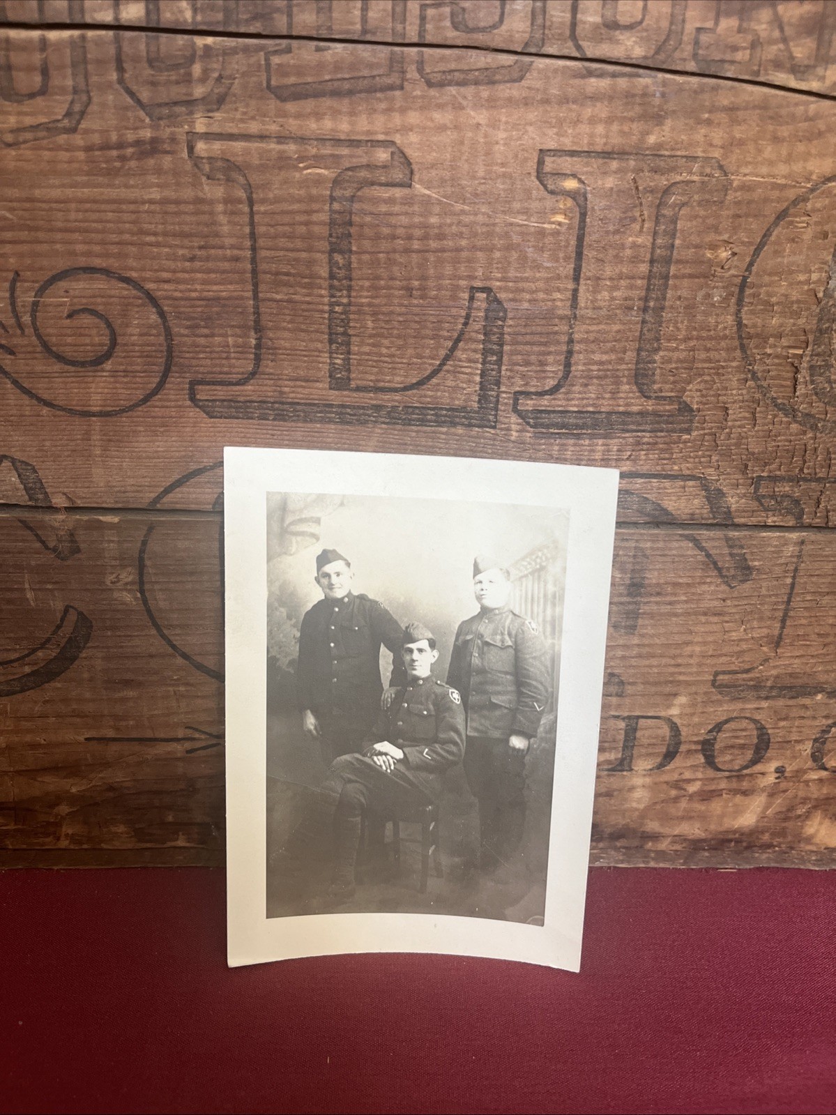 Original World War I Photograph Three Soldiers 79Th Division Patches 5 X 7