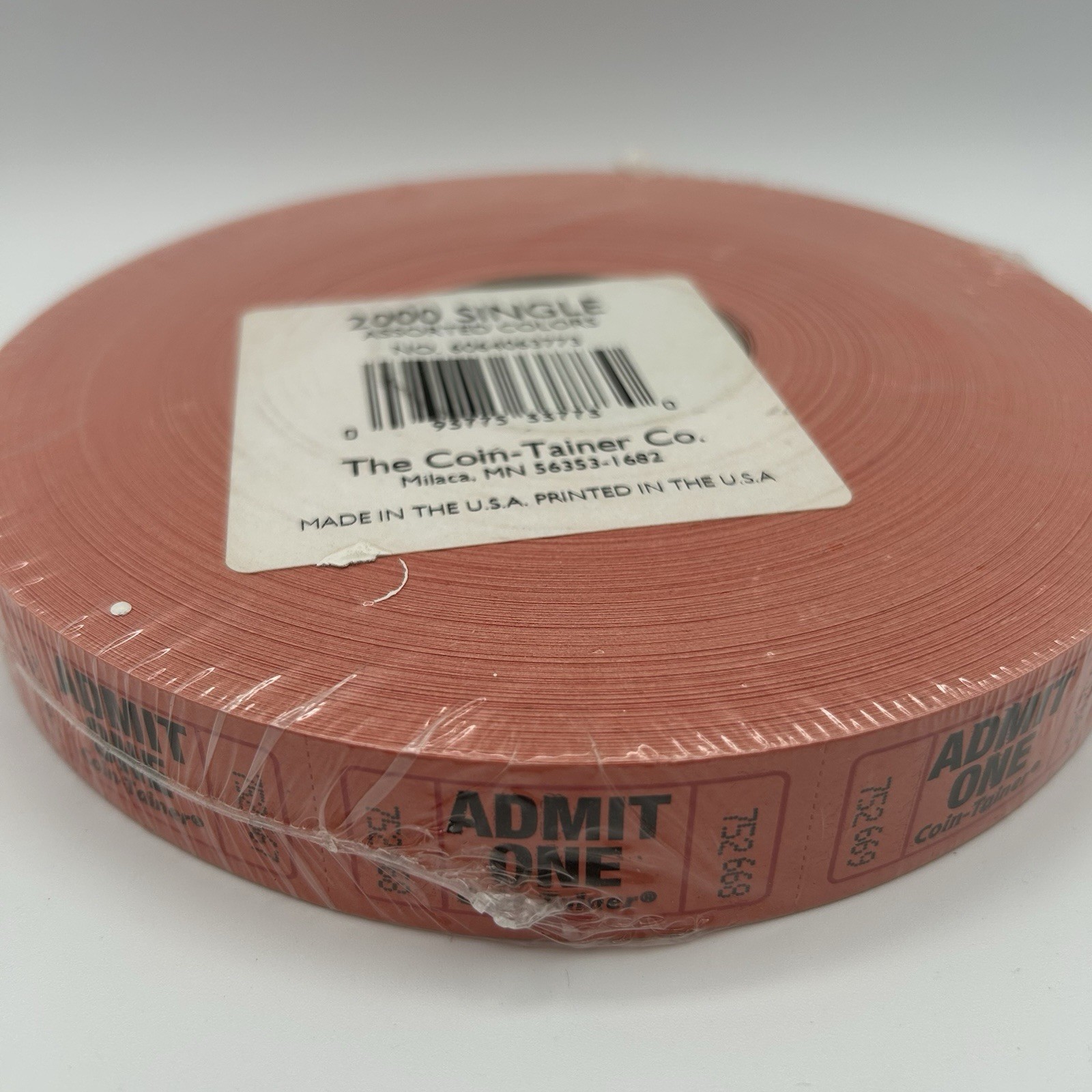 Admit One Single-Ticket Roll, Red, Consecutively Numbered, 2000 Count Made USA