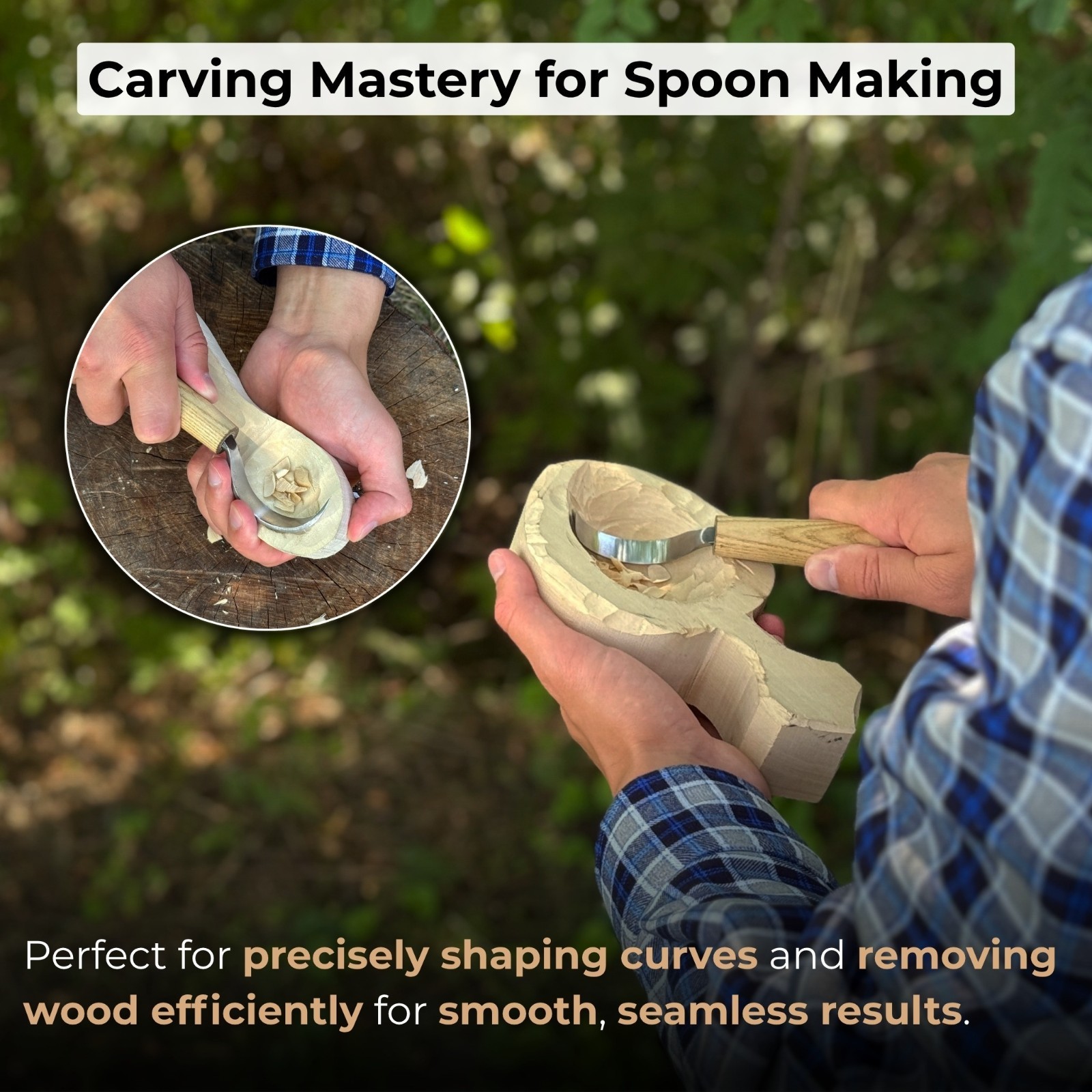 Long Hook Carving Knife 2.36'' Blade For Bowls Spoons Carbon Steel Ash Handle