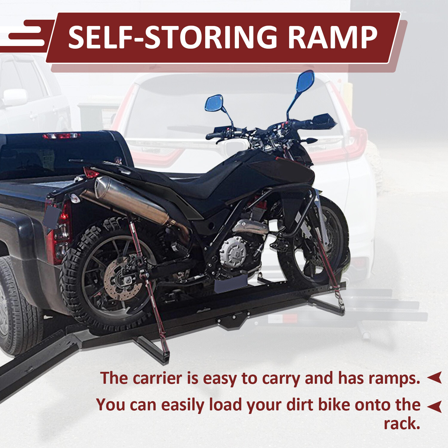 600 LBS Motorcycle Carrier Heavy Duty Dirt Bike Rack Hitch Mount Hauler w/ Ramp