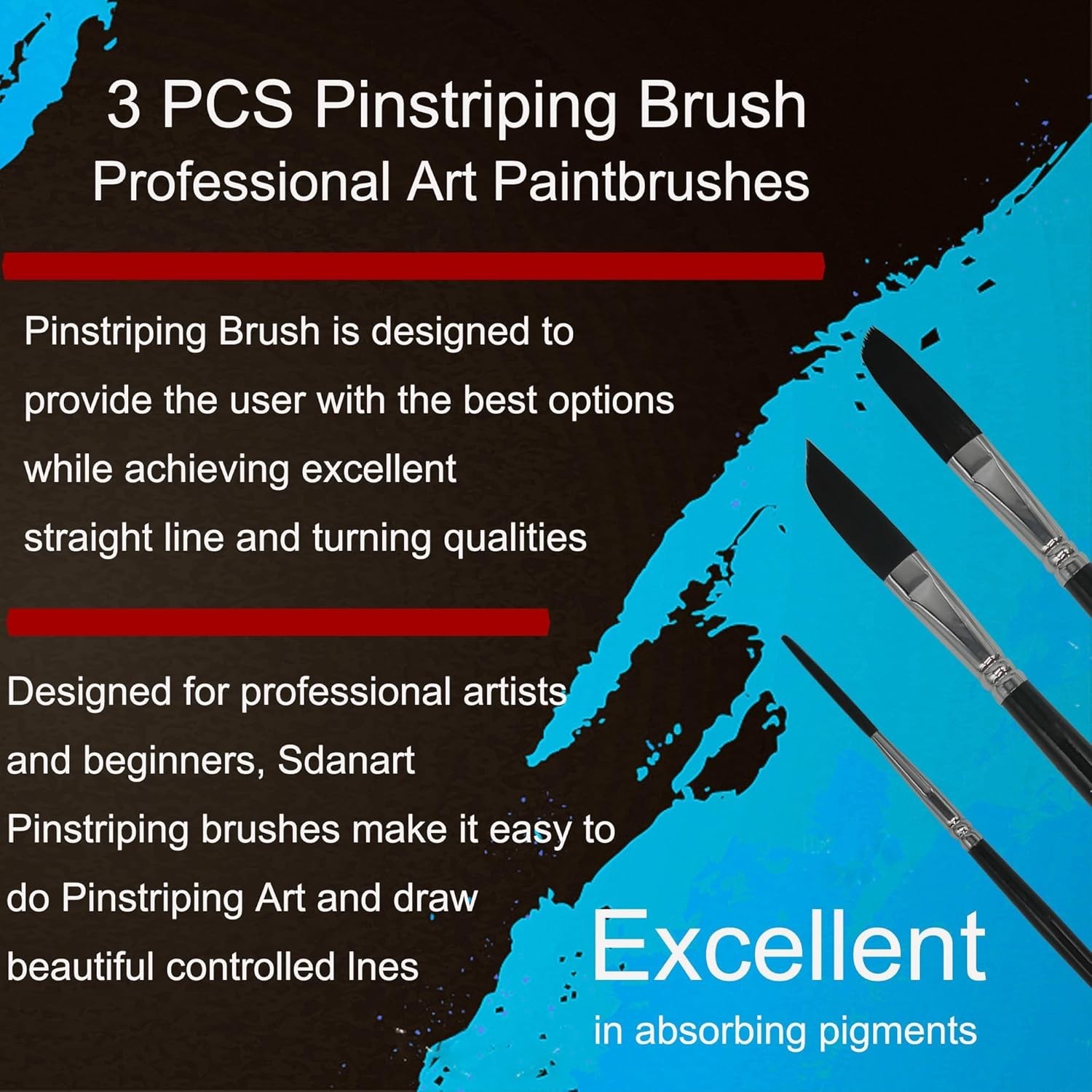 Pinstriping Brush 3 pcs Long Liner Striping Set #1,2,3 Professional Art Kit