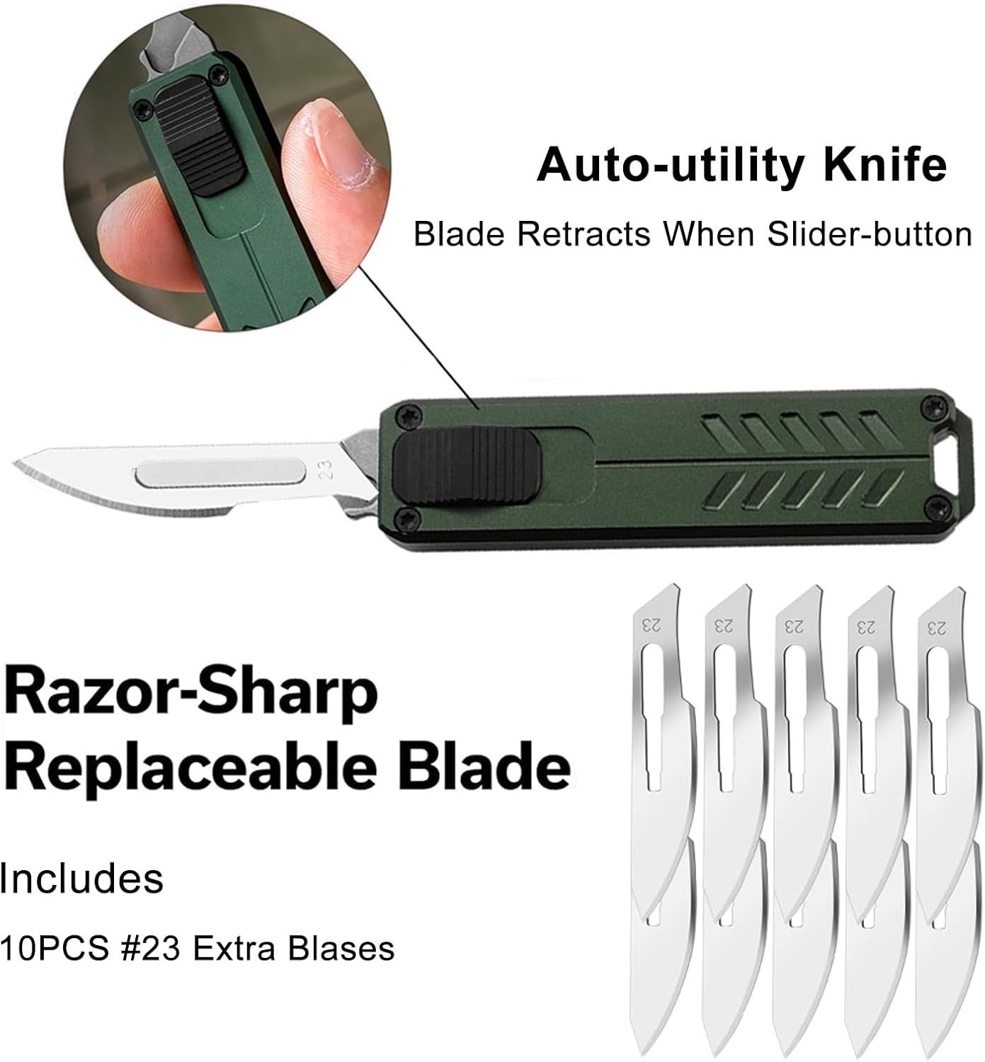 Automatic Utility Knife, Safety Auto Box Cutter Retractable, EDC Push Button