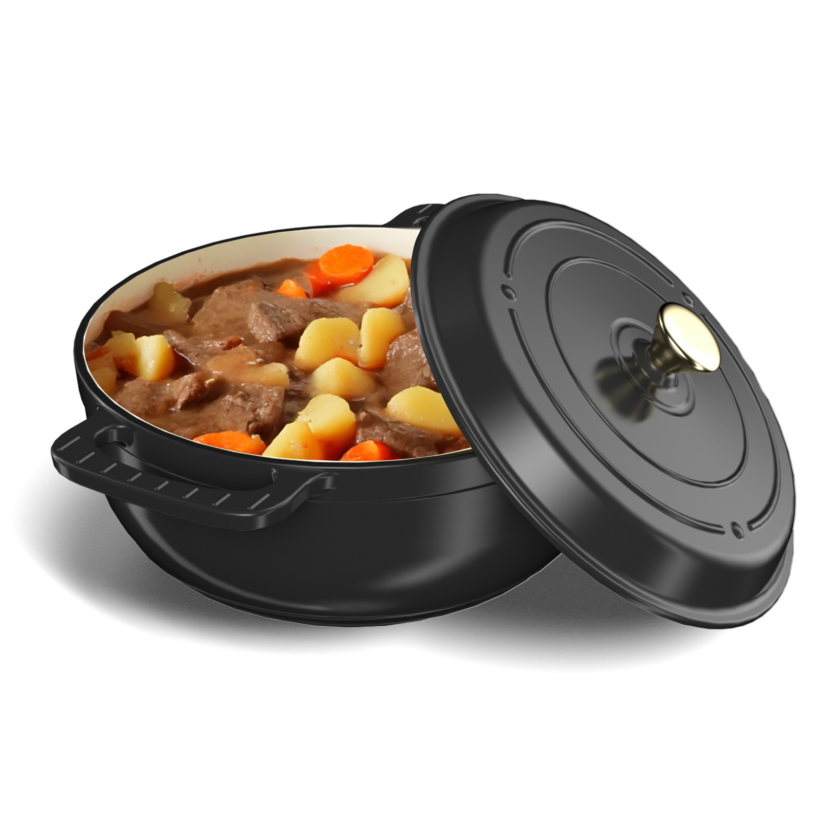 6QT Enameled Cast Iron Dutch Oven, Heavy Duty Dual Enamel Coating FDA Certified