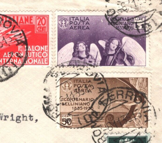 ITALY Air Mail BELLINI 1L+1L *ANGELS* Rome 1935 Cover Front {samwells}MA1757