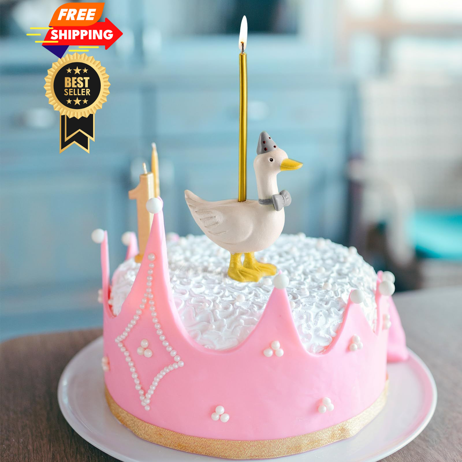 Mumufy Silly Goose Cake Candle Holders with Birthday One Gray