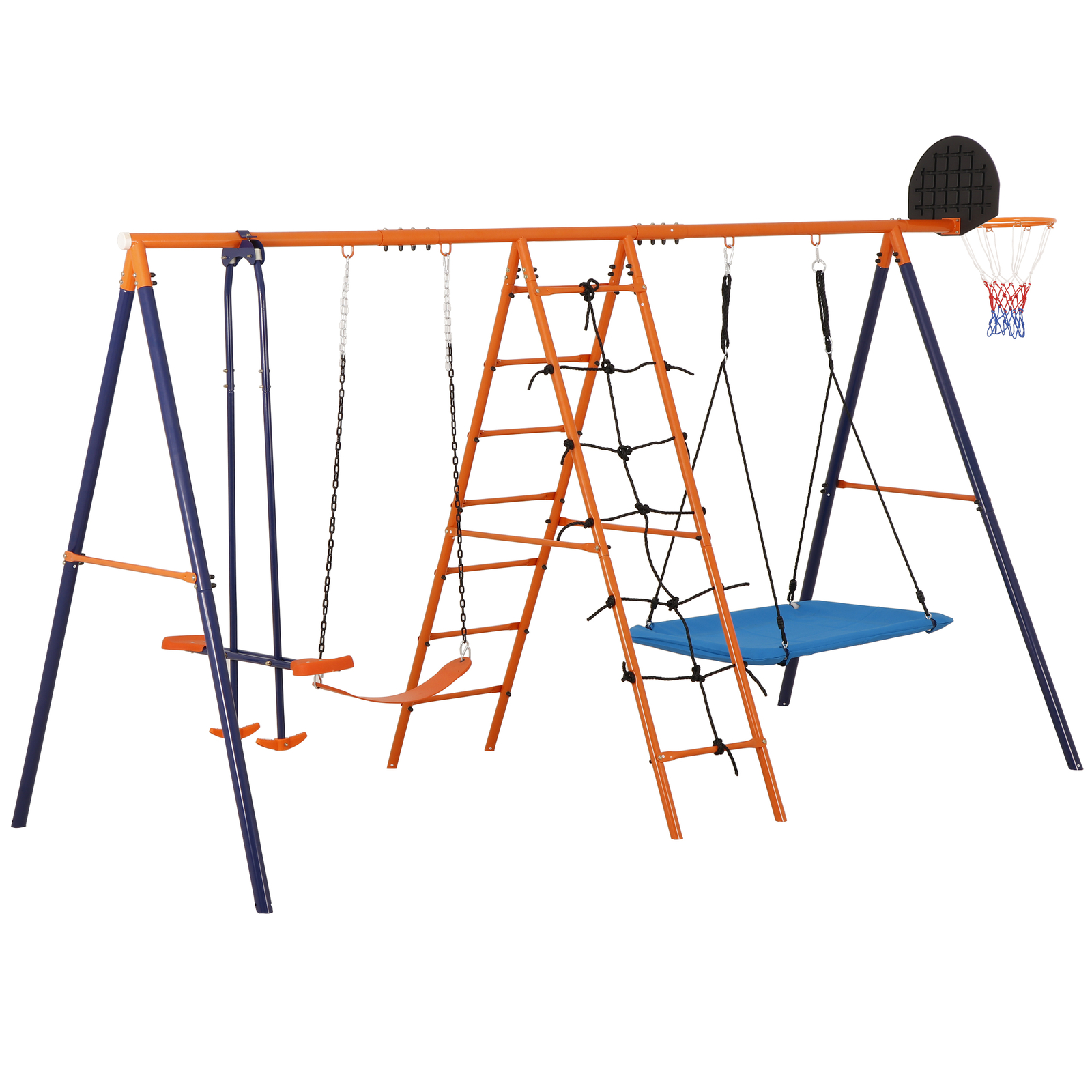 6-in-1 Swing Sets for Backyard Multifunction Metal Playground Swing Set for kids