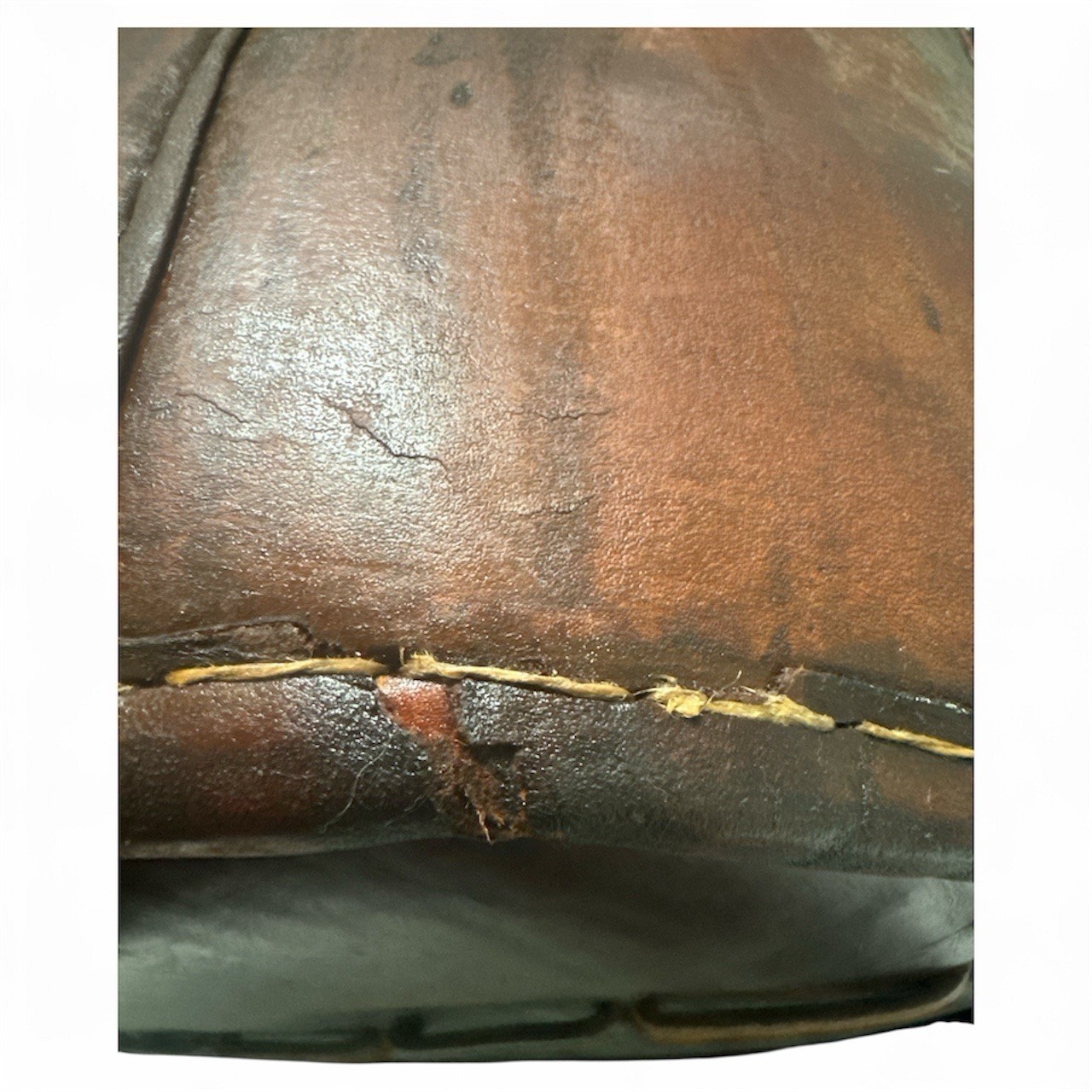 Vintage Peruvian Indigneous Leather Ottoman