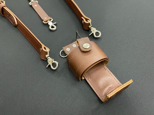 1.5" Wide Firefighter Leather Radio Strap Combo Set - Brown XL Length